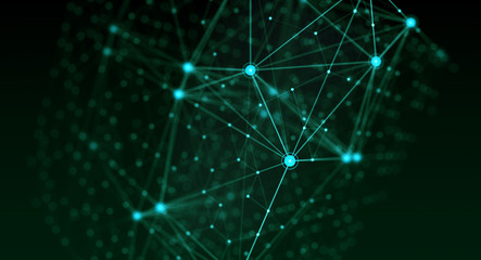 Poster - Block chain network/Block chain network concept. Distributed register technology, background made of line, circles  and particles
