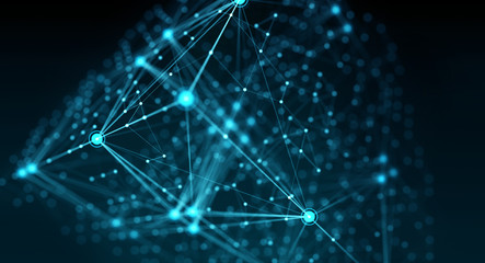 Poster - Block chain network/Block chain network concept. Distributed register technology, background made of line, circles  and particles