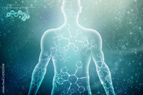 фотография 2d illustration Abstract model of human body of DNA molecule