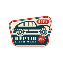 Canvas Print - Repair and car wash logo, open 24 7, auto service badge, retro vintage label