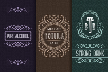 Wall Mural - Beverage packaging design. Set of alcohol drink bottles labels.