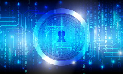 Fototapete - Hi Technology Key Hole Circle Panel Cyber Security Vector Background. Abstract Blue Circuit Board With Binary Digital Number Protection Code.