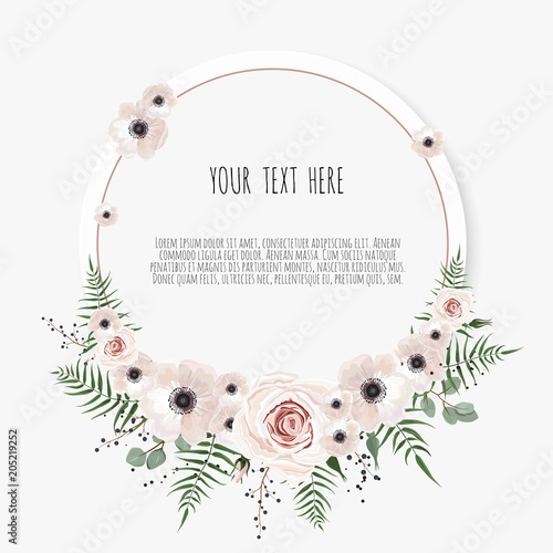 botanic card with wild leaves. Spring ornament concept. Floral poster, invite.