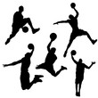 Silhouette of basketball player in different on white background