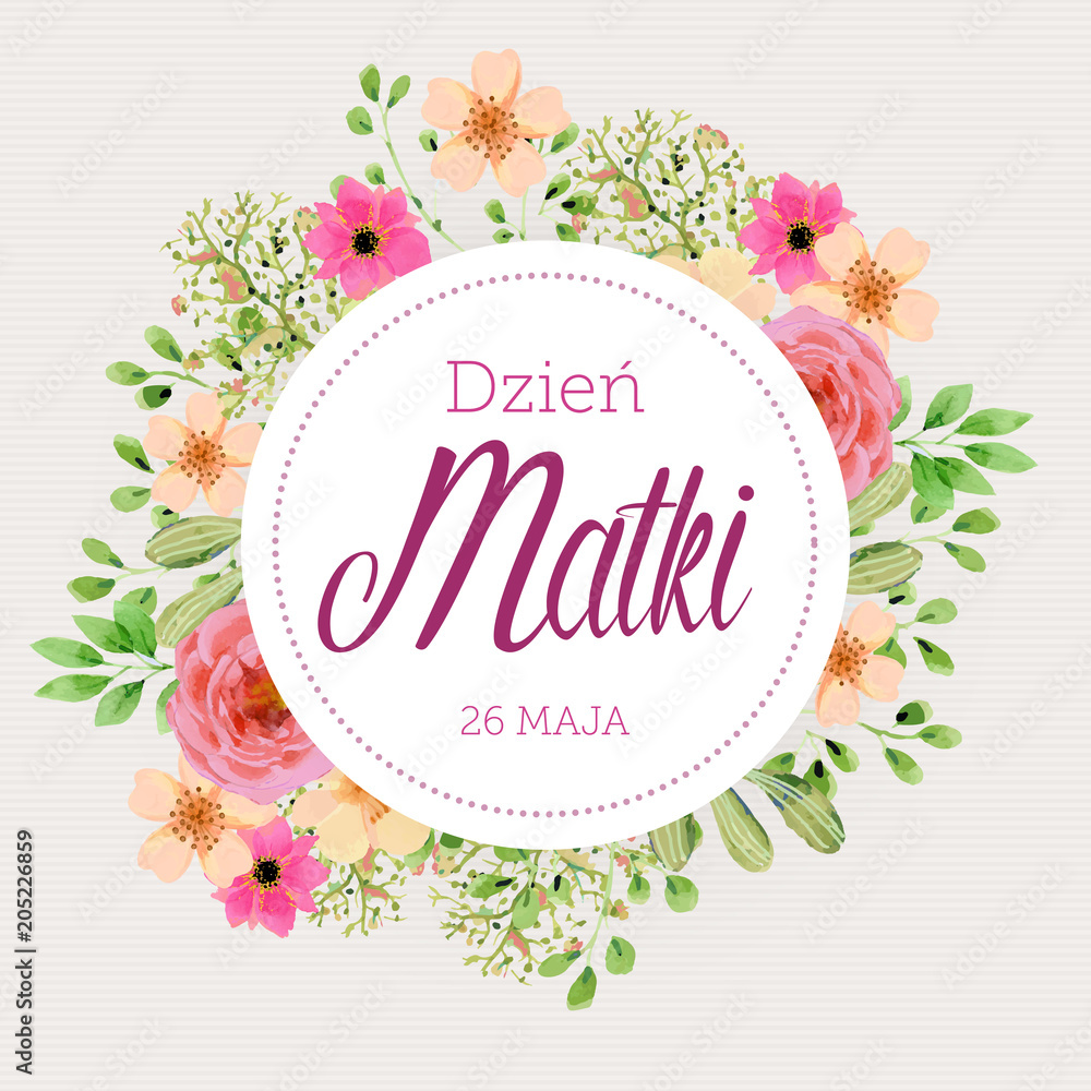 Dzień Matki 26 Maja - kartka z motywem kwiatowym - obrazy, fototapety, plakaty 