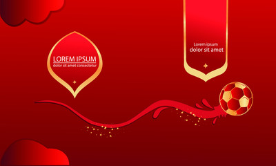 Banner, flying ball, design elements on red background, vector