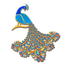 Illustration Jewelry Brooch Peacock With Precious Stones