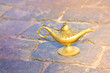 Aladdin lamp close-up. Arabic fairy tale concept of dreams and magic.