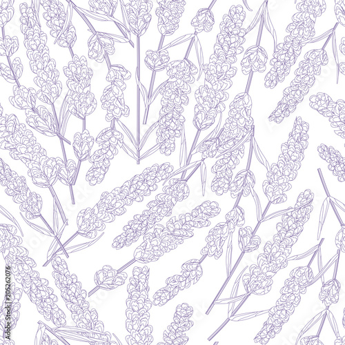 Cuadros en Lienzo seamless pattern of purple lavender flowers, watercolor style flowers