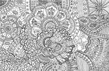 Coloring Page For Adults With Abstract Doodle Background. Cartoo
