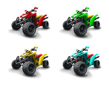 Four Quad Bikes In Different Colours.