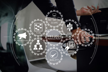 Wall Mural - man using voip headset with digital tablet computer docking smart keyboard, concept communication, i