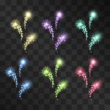 Paisley Feather Decor Vector Light Effect Set, Fireworks Star Imitation With Decorative Glitter Sparkles. Shiny Bright Constellations, Comet Tails With Stardust On Transparent Background.