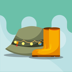 Canvas Print - rubber boots and hat fishing equipment vector illustration