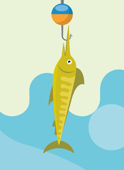 Canvas Print - fishing rod and fish on hook vector illustration