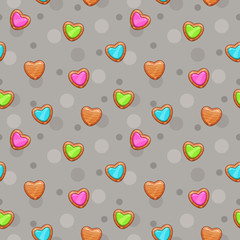 Wall Mural - Seamless pattern with cute wooden hearts.