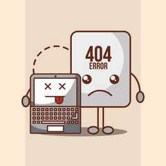 Wall Mural - laptop and 404 error page not found kawaii cartoon vector illustration