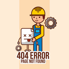 Wall Mural - worker problem 404 error page not found vector illustration