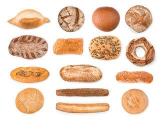 Wall Mural - Bread, baguettes and cake collection isolated with clipping path