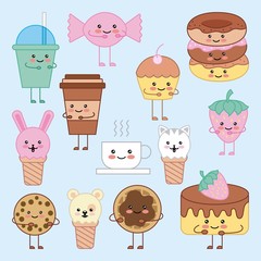 Poster - kawaii ice cream cake cookie candy cartoon pattern vector illustration