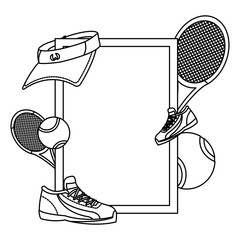 Poster - line emblem style with tennis game sport