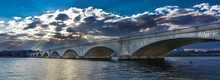 MARCH 25, 2018 - WASHINGTON D.C. - Memorial Bridge At Dusk Spans Potomac River At Sunset