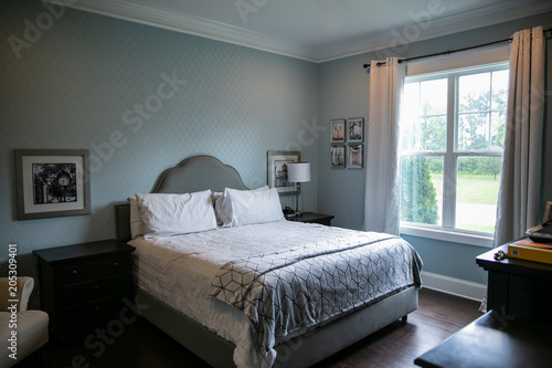 Light Blue Master Bedroom In New And Modern Home Buy This Stock