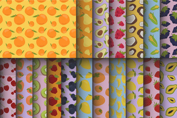 Poster - Set of colorful hand drawn fruit patterns