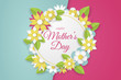 Happy Mother's Day greeting card with colorful flowers. Vector illustration