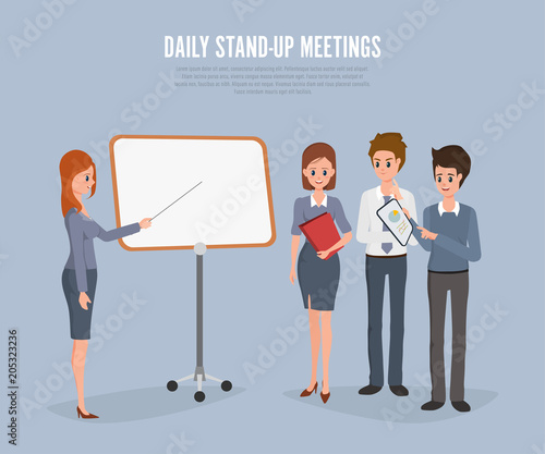 Daily Stand Up Meeting Business Office Worker Infographic Cartoon Character Design Buy This Stock Vector And Explore Similar Vectors At Adobe Stock Adobe Stock