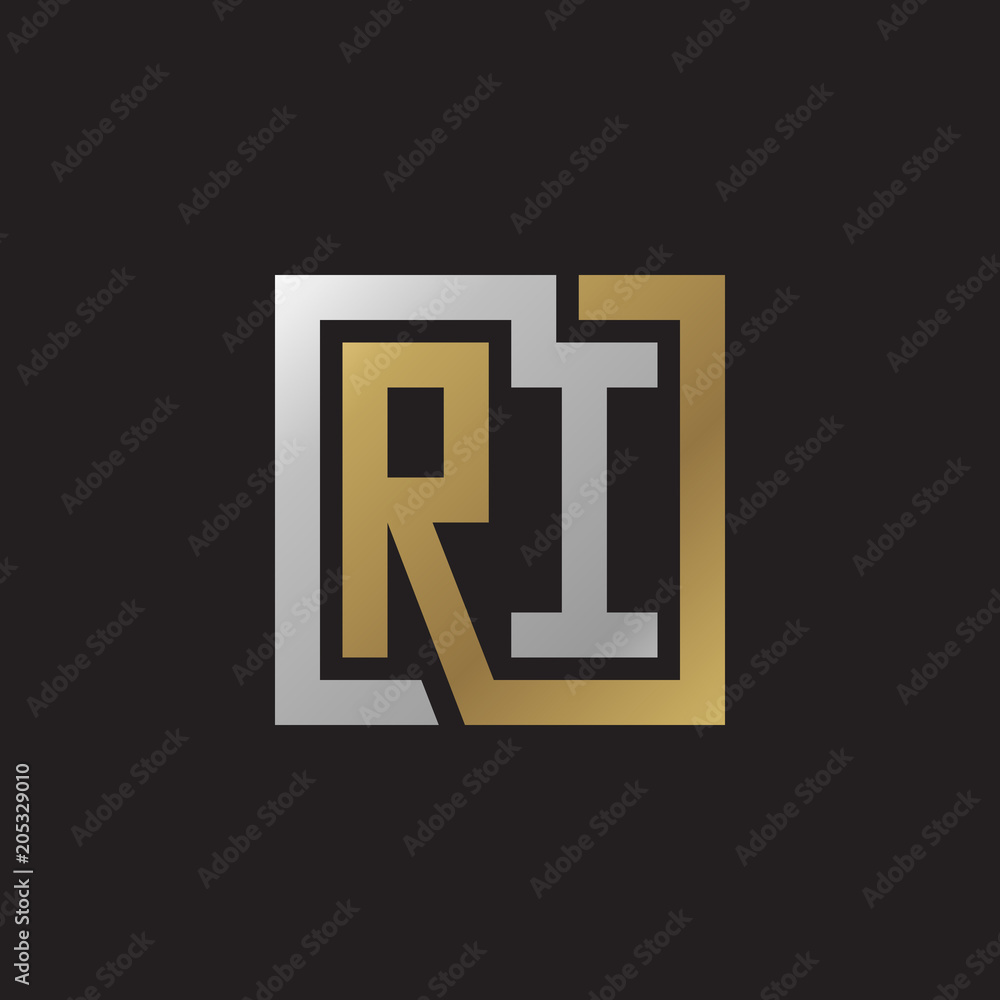 Ri Square Icon Initial letter RI, looping line, square shape logo, silver gold color ...
