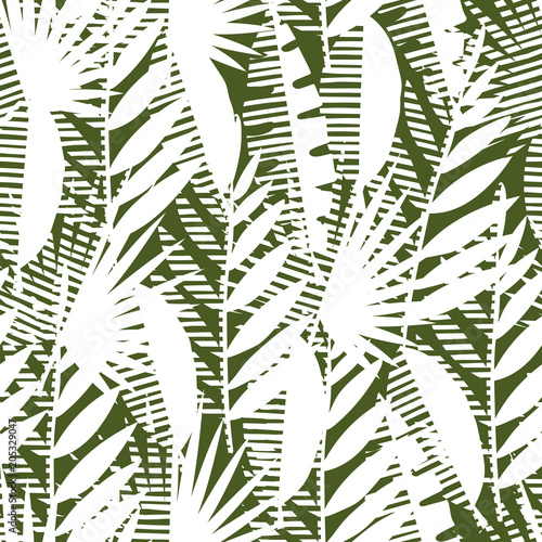 Seamless pattern of tropical leaves, vector illustration leafs of areca palm,...