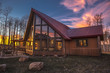 Colorado A-Frame modern home at sunset, Hastings Mesa, Ridgway