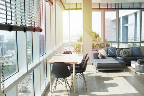 Canvastavla  Luxurious penthouse real estate with modern trendy design and view of the ocean and city