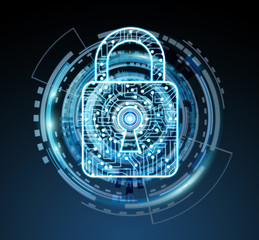 Fototapete - Digital padlock securing datas 3D rendering
