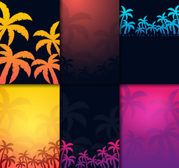 Wall Mural - Summer tropical backgrounds set with palms. Summer placard poster flyer invitation card. Summer time. Vector Illustration