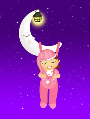 Sticker - little girl sleeping on the moon