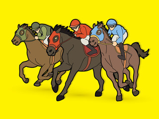 Wall Mural - Horse racing ,Jockey riding horse, graphic vector.