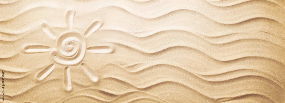 Sun on Sand on Beach Holiday Background - obrazy, fototapety, plakaty 