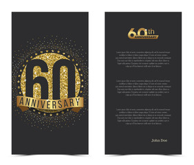 60th anniversary card with gold elements. Vector illustration.