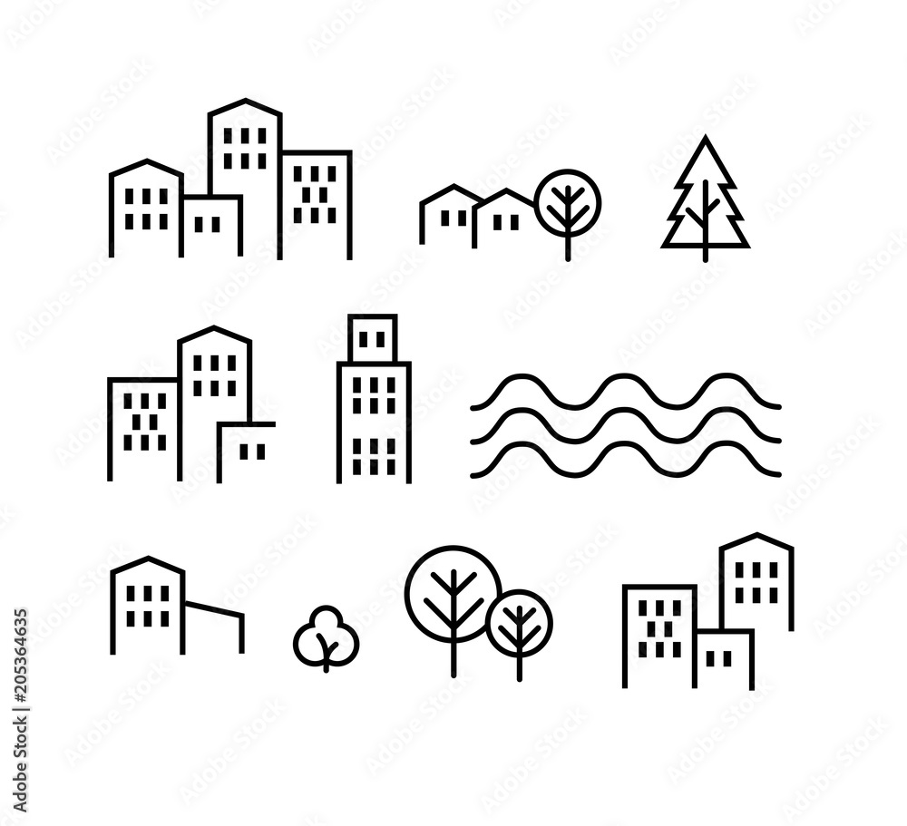 Thin line city icon set vector Stock Vector | Adobe Stock