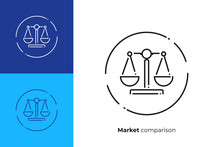 Business Comparison Line Art Icon, Digital Investment Scales Vector Art, Outline Financial Balance Illustration