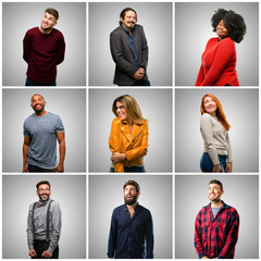 Canvas Print - Group of mixed people, women and men confident and happy with a big natural smile laughing looking up