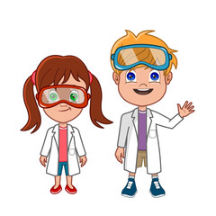 Wall Mural - cartoon scientist boy and girl in lab coats