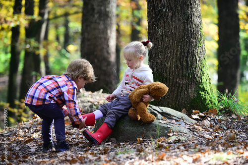 Cuadros en Lienzo Portrait of two little children. Friendship and support