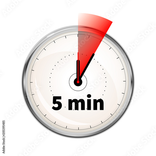 Realistic Clock Face With Five Minutes Timer On White Realistic Clock Face With Five Minutes Timer On White