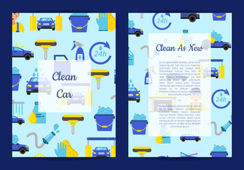 Sticker - Vector card templates set for with car wash flat icons