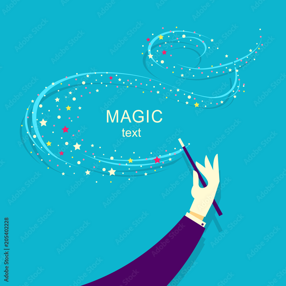Magician hand and Magic wand background illustration. - obrazy, fototapety, plakaty 