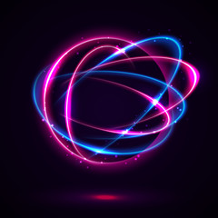 Wall Mural - Vector light effect. The object s light stroke. Circular lens flare. Abstract rotational lines. Power energy element. Luminous sci-fi. Shining neon lights cosmic abstract frame. Magic round frame.