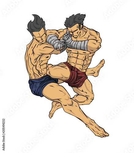 Foto Muay thai or thai kickboxing. Martial art vector and illustration